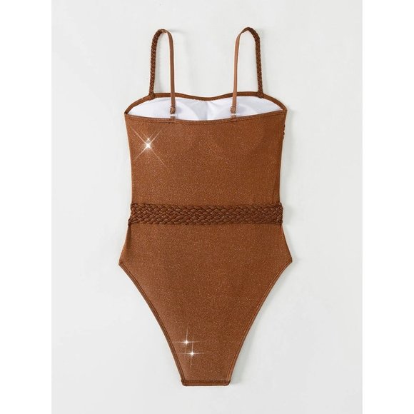 NEW Ruched Ring Linked Belted One Piece Swimsuit M - Picture 6 of 7